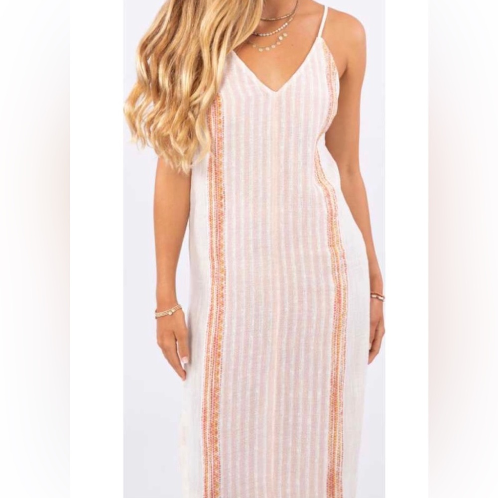 RIP CURL BAJA STRIPE MIDI DRESS IN BONE